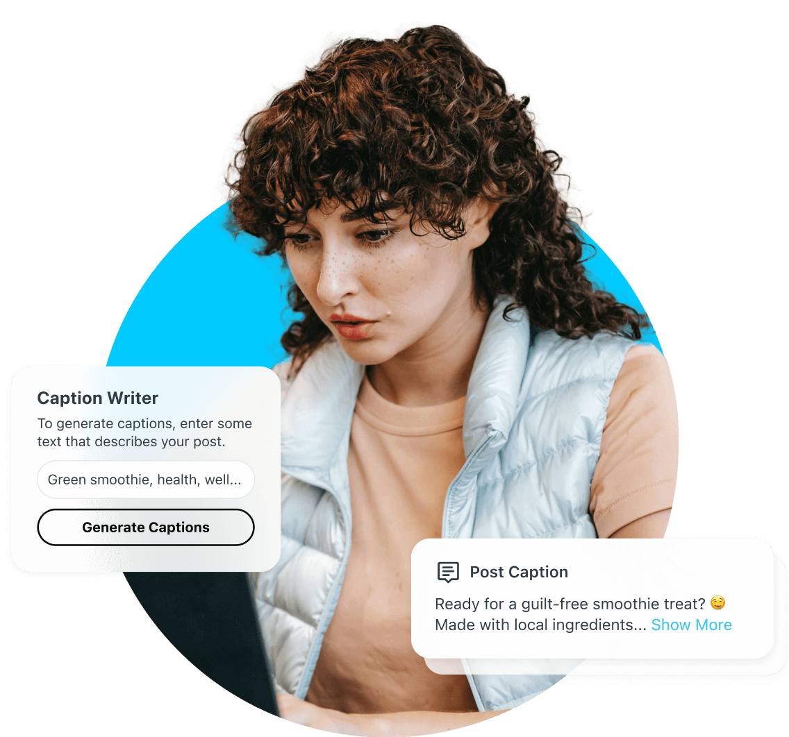 Creator uses Later Caption Writer to generate unique Instagram post captions with a click of a button