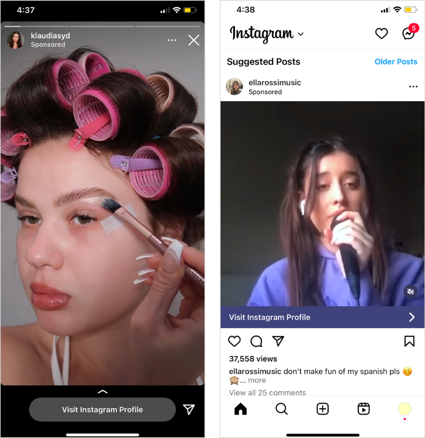 Screenshot x2 of sponsored Instagram posts.