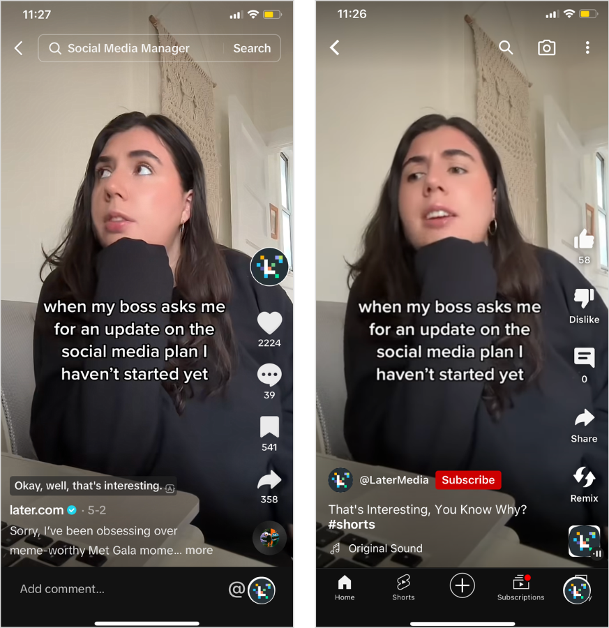 A Later TikTok repurposed as a YouTube Short. 