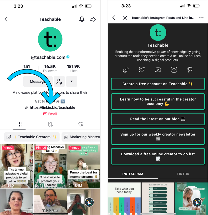 tiktok link in bio - @teachable.com example