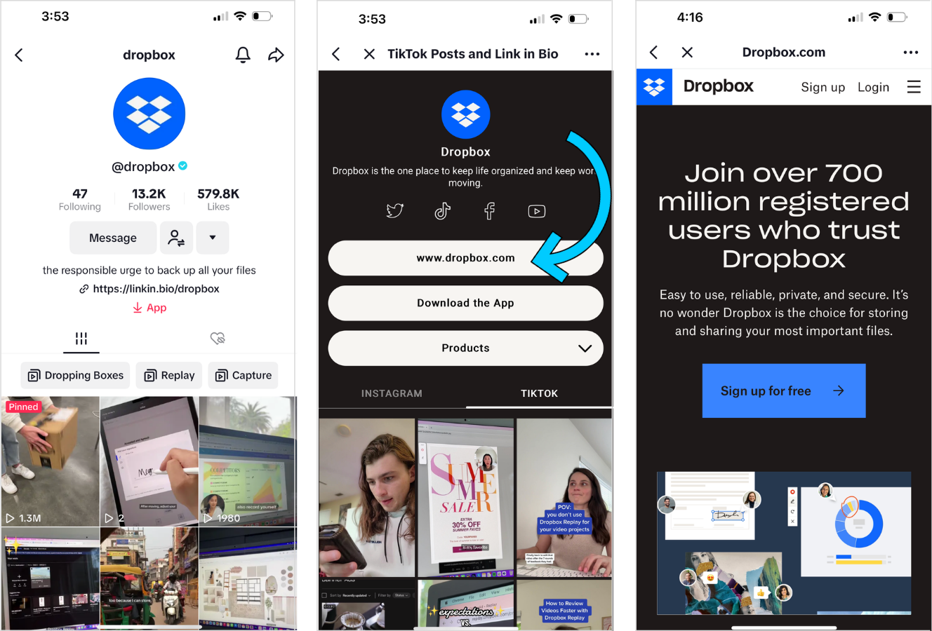 tiktok link in bio - @dropbox example